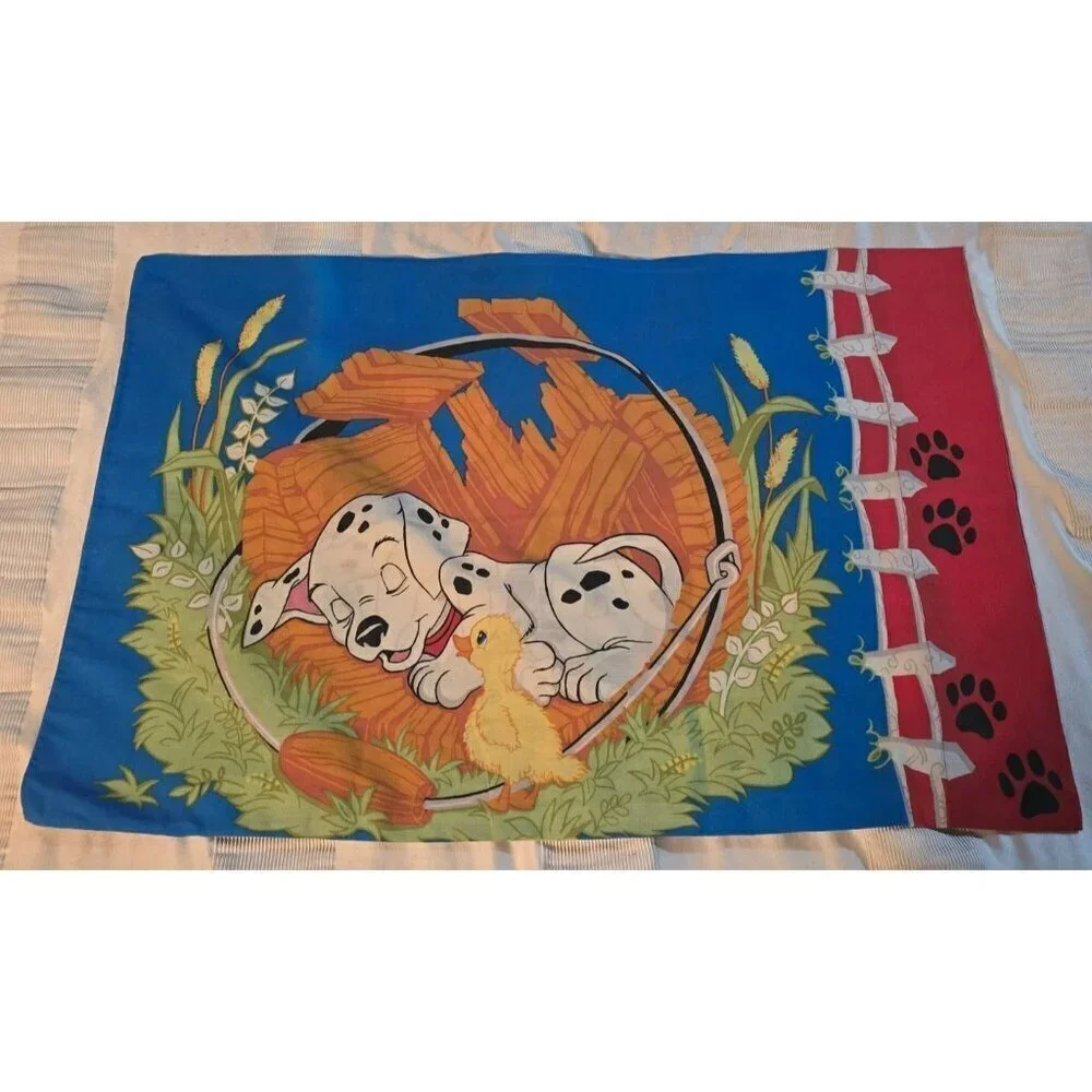 Vintage 90s Disney 101 Dalmatians Pillowcase Blue Double Sided Standard